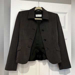 Max Mara Jacket Size 6 Black Tweed Wool Blend Made In Italy